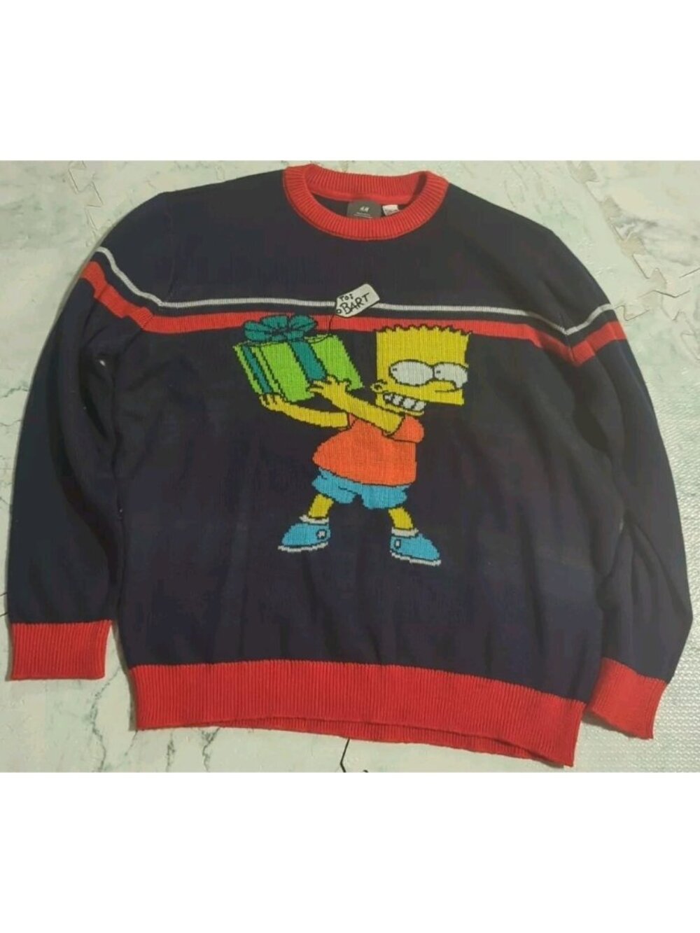 Bart Simpson Gift Ugly Christmas Sweater Ho-Ho-Homer Soft Fine Knit Size Large